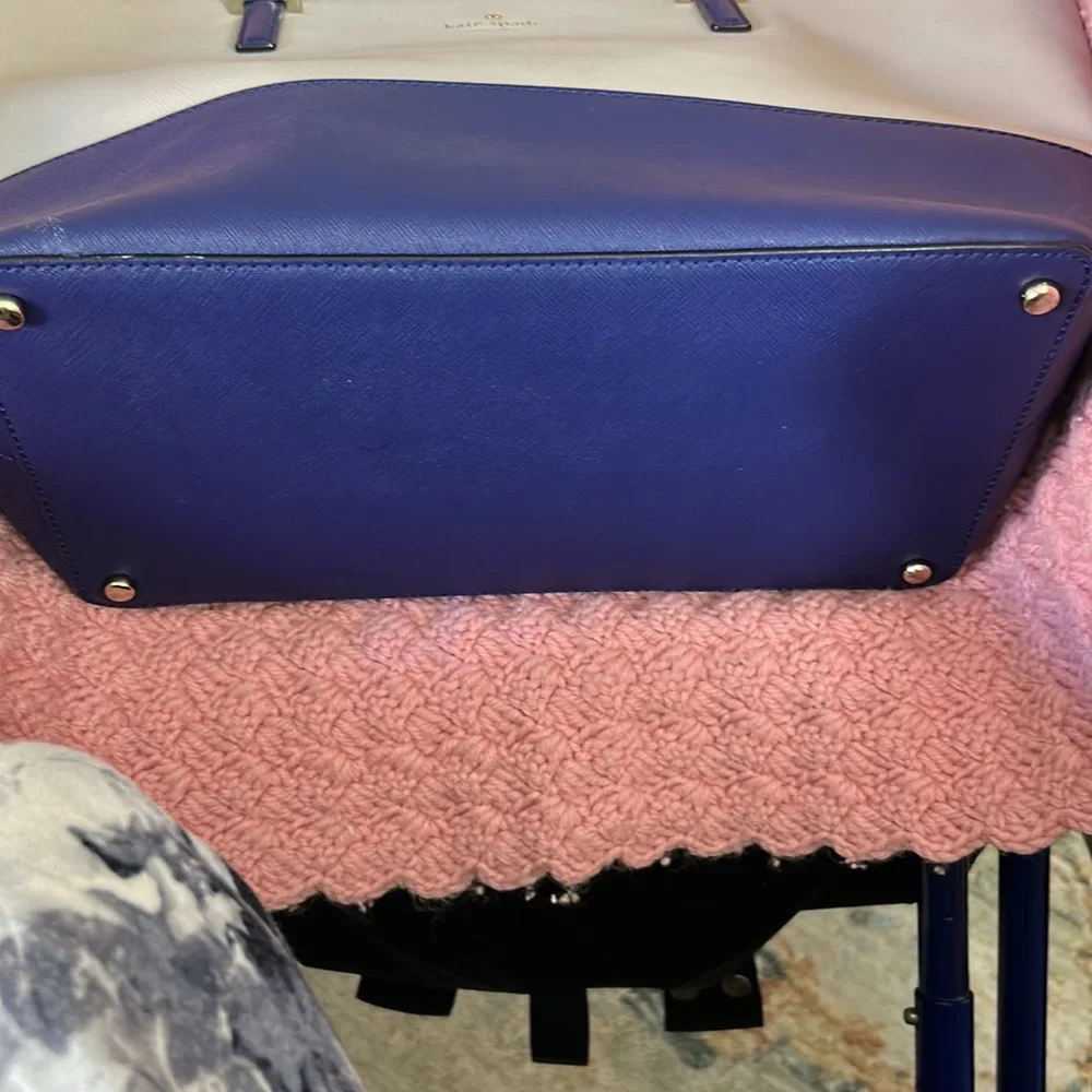 Kate Spade tan and blue oversize tote bag